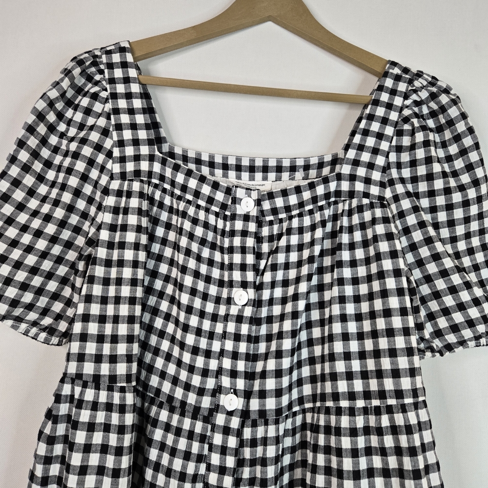 BeachLunchLounge Women Size M Black&White Gingham Square Neck Dress - Picture 3 of 13